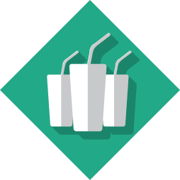Three white drinking cups on a teal background