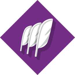 Icon of three feathers infront of a purple background